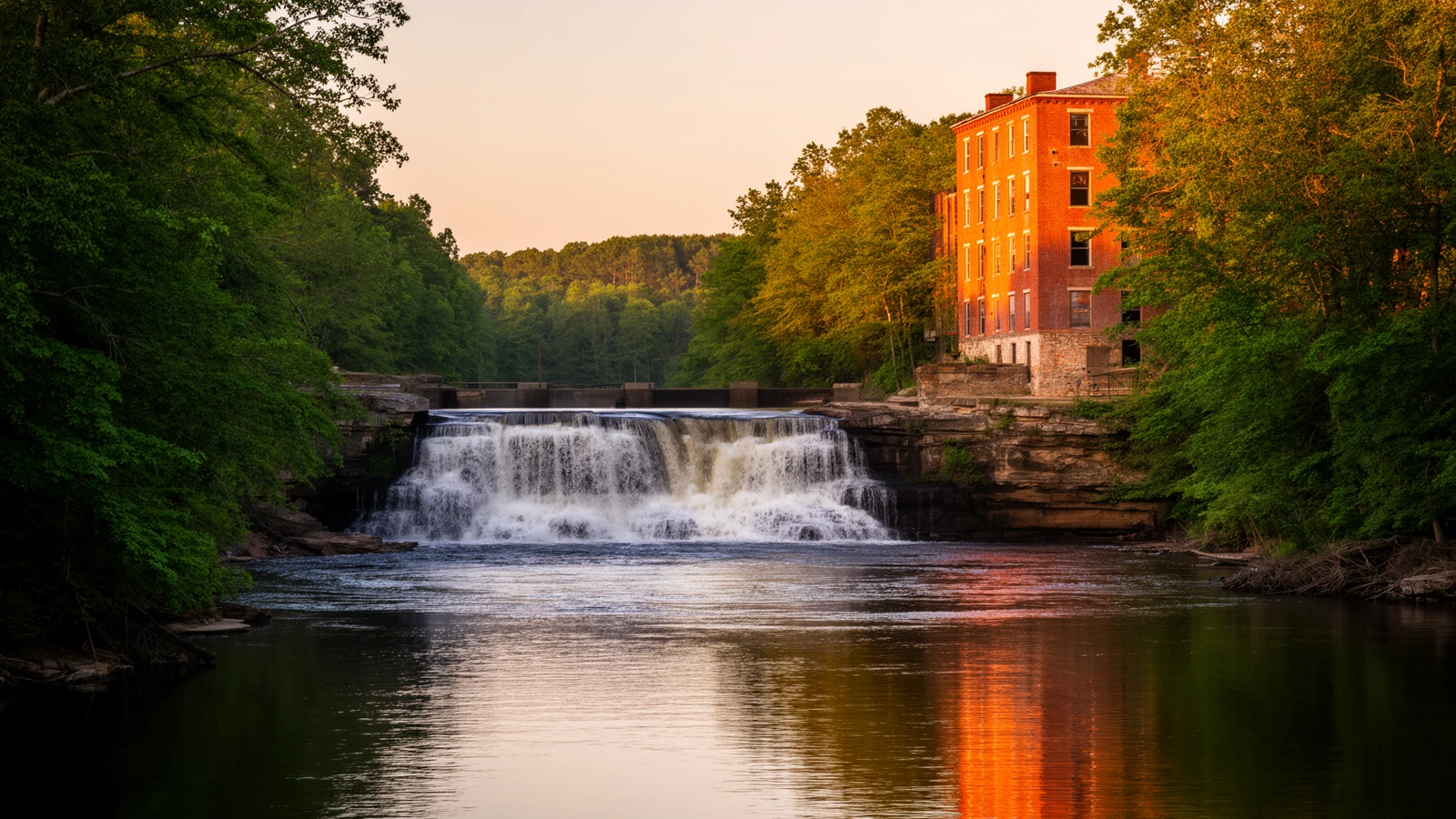 The Tar River falls at Rocky Mount Mills, Nash County, North Carolina
